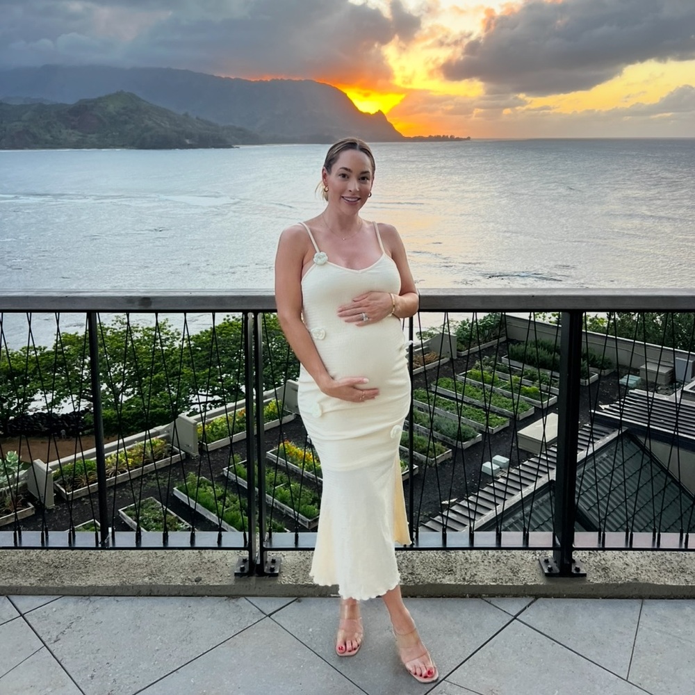 Nude flower maternity dress SHEIN